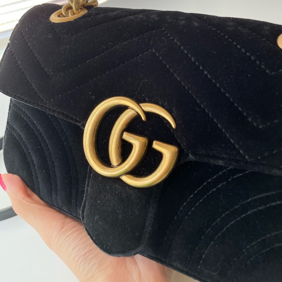 **SOLD**Gucci Velvet Matelasse Mini GG Marmont Shoulder Crossbody Bag Black - Picture 4 of 16